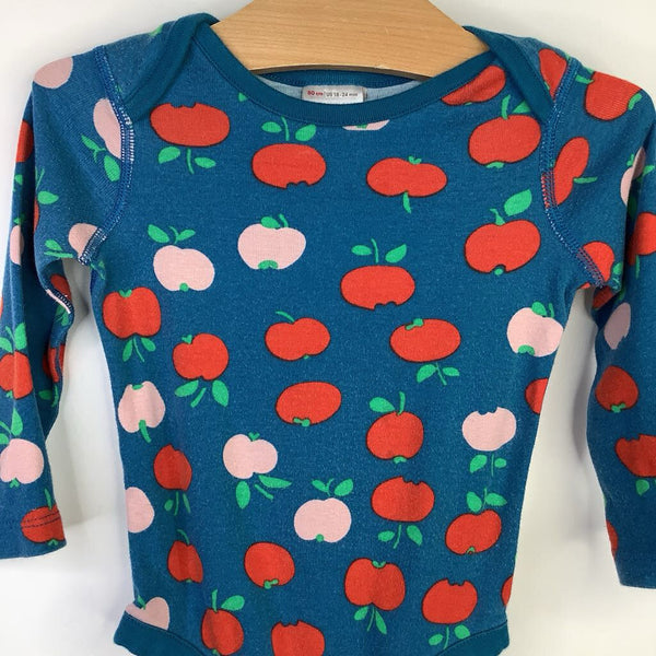 Size 18-24m (80): Hanna Anderson Blue/Apple Print Long Sleeve Onesie