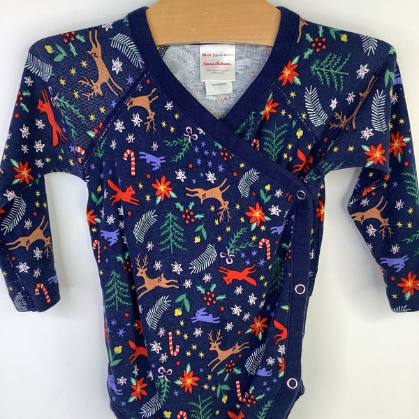 Size 18-24m (80): Hanna Anderson Dark Blue/Holiday Animals Long Sleeve Onesie