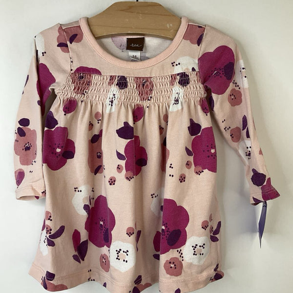 Size 3-6m: Tea Light Pink/Pink & Purple Flowers Long Sleeve Dress