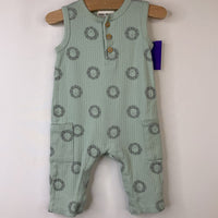 Size 0-3m: Rabbit + Bear Light Green/Smiling Suns Tank Romper