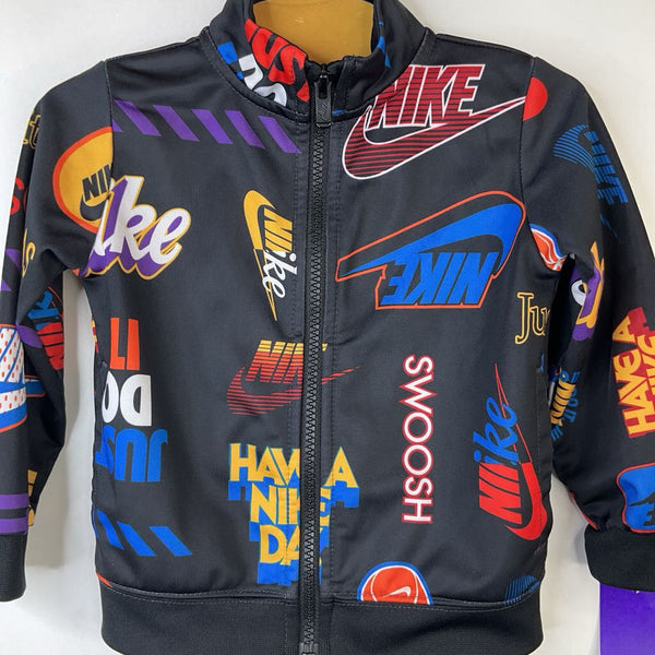 Size 2: Nike Black/Colorful "Nike" Print Zip-Up Coat