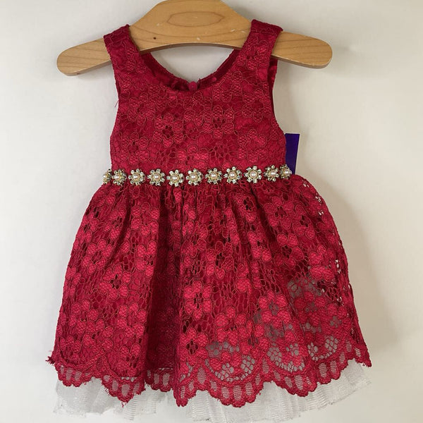 Size 3m: American Princess Red Floral Lace/Gen Belt Tank Dress