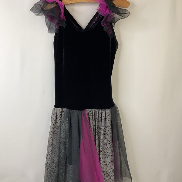 Size 5-6: Black/Grey/Purple Velvet Sparkly Tank Short Leotard W/Skirt