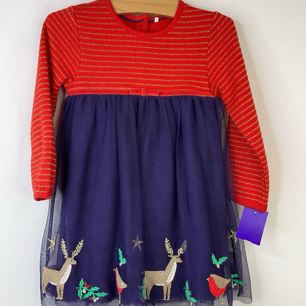 Size 18-24m: Mini Boden Red/Sparkly Gold Stripes & Dark Blue Mesh Lines Long Sleeve Dress