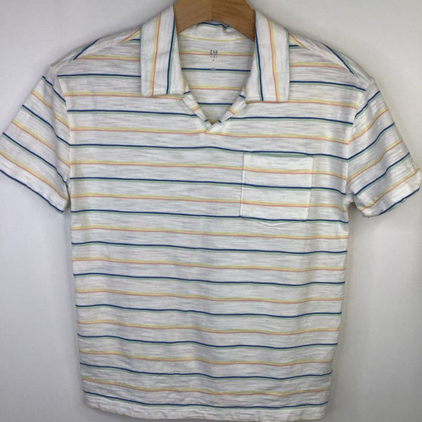 Size 8: Gap White Blue/Green/Yellow/Orange Striped Collard Short Sleeve Polo