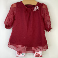 Size 3-6m: Rene Rofe Red Long Sleeve Dress w/ Pink Red Roses Leggings