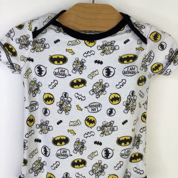 Size 0-3m: Batman White 'Im Batman' and Symbol Short Sleeve Onesie