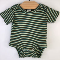 Size NB: Kate Quinn Green/Yellow Striped Short Sleeve Onesie