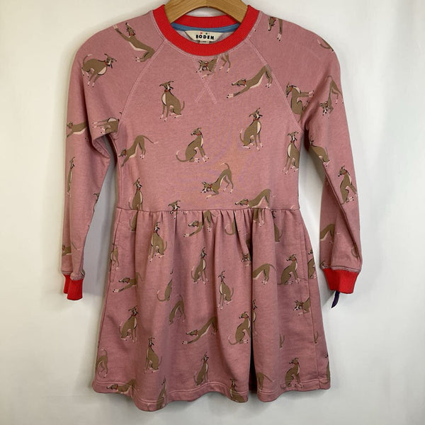 Size 7-8: Boden Light Pink/Dog Print Cozy Long Sleeve Dress