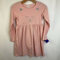 Size 8 (130): Hanna Anderson Light Pink/Silver Cat Face Long Sleeve Dress