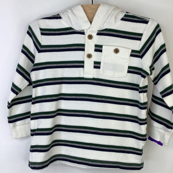 Size 3: Tommy Bahama White Green/Blue/Grey Striped Hooded Long Sleeve T