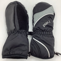 Size S: Head Black/Grey Fleece Lined Insulated Mittens