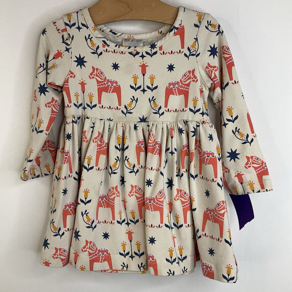 Size 18-24m (80): Hanna Anderson Creme/Horse & Flowers Long Sleeve Dress