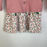 Size 3-6m: Rabbit + Bear White/Pink Flowers & Fruits Button-Up Cardigan/Long Sleeve Dress 2pc Set-NEW W/Tag