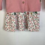 Size 3-6m: Rabbit + Bear White/Pink Flowers & Fruits Button-Up Cardigan/Long Sleeve Dress 2pc Set-NEW W/Tag