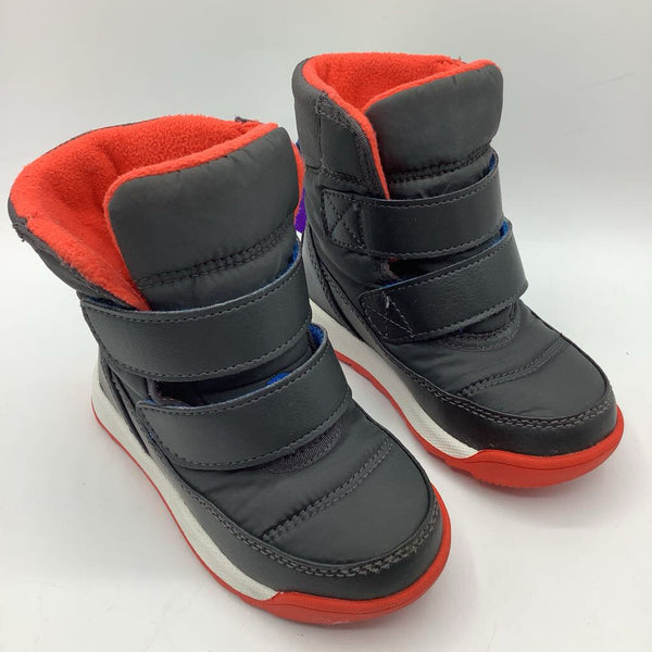 Size 7: Sorel Grey/Orange Velcro Strap Snow Boots