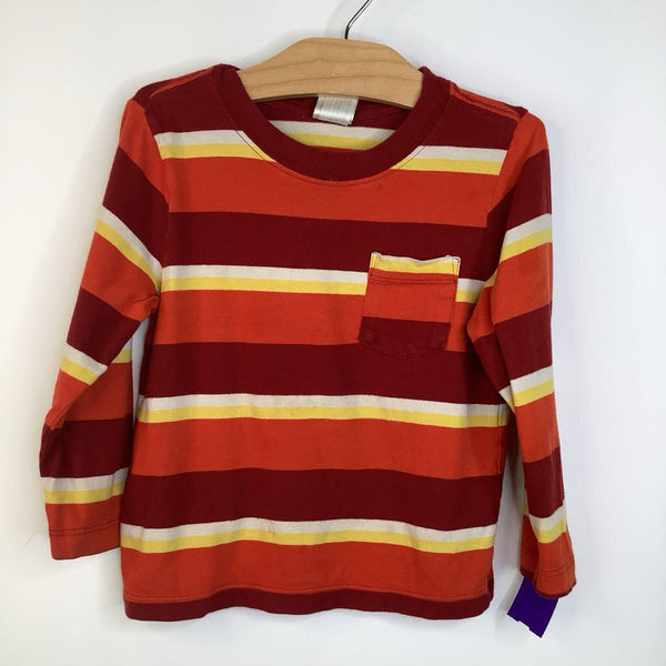 Size 3 (90): Hanna Anderson Red/Yellow/Orange Striped Long Sleeve Shirt