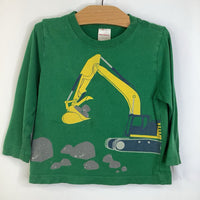 Size 3 (90): Hanna Anderson Green/Yellow Construction Vehicle Long Sleeve Shirt