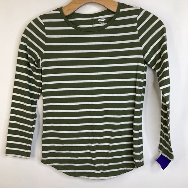 Size 10-12: Old Navy Green/White Striped Long Sleeve Shirt