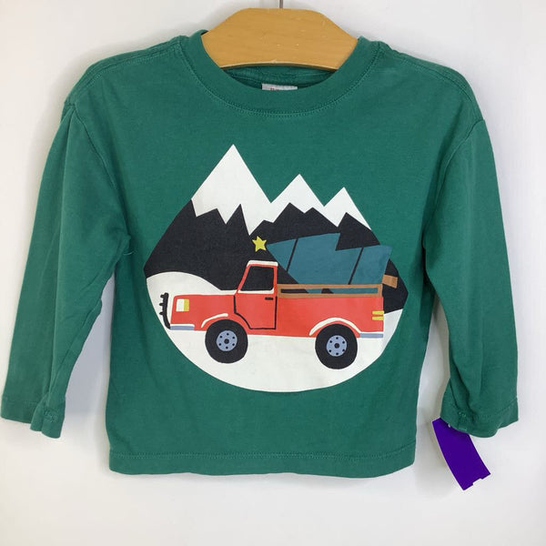 Size 2 (85): Hanna Anderson Green/Red Truck Long Sleeve Shirt