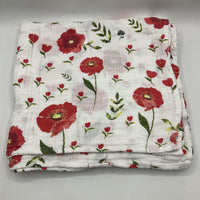 Little Unicorn White Red Flowers Swaddle Blanket