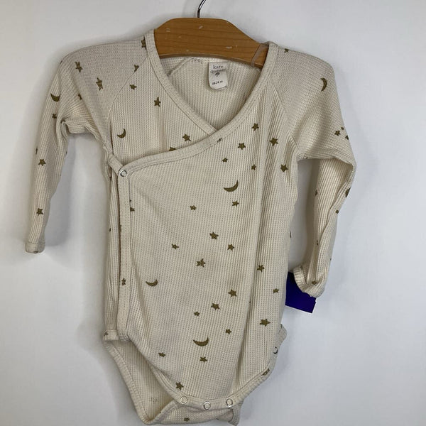 Size 18-24m: Kate Quinn Organics Creme Gold Stars & Moon Wrap Long Sleeve Onesie