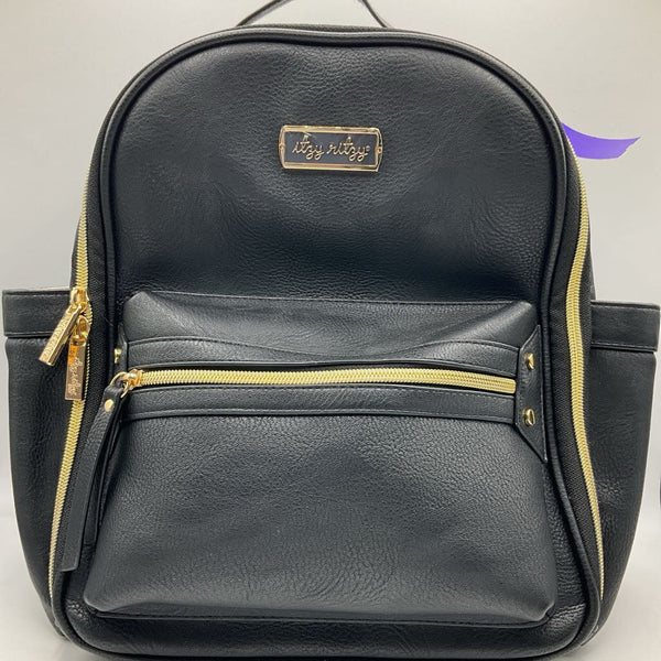 Itzy Ritzy Black Leather Mini Diaper Bag Backpack