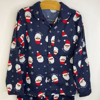 Size 5-6: Old Navy Dark Blue/Santa Print Button-Up Long Sleeve 2pc PJS