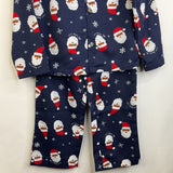 Size 5-6: Old Navy Dark Blue/Santa Print Button-Up Long Sleeve 2pc PJS