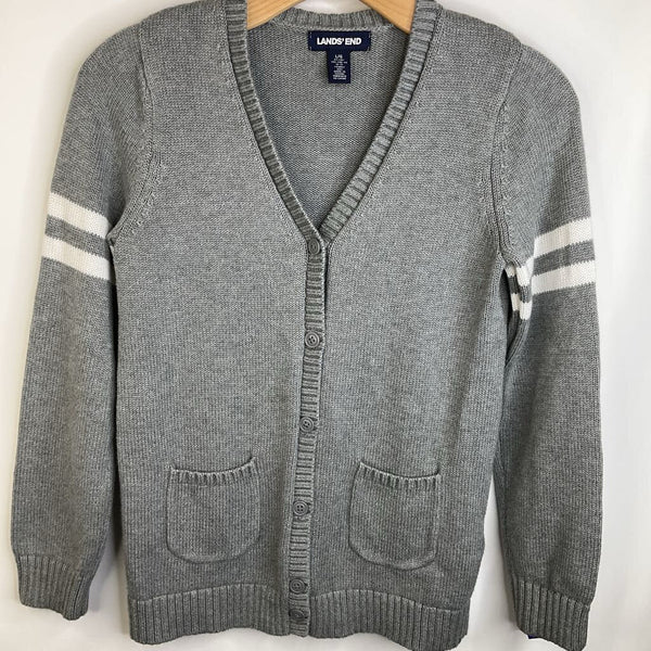 Size 14: Land's End Grey/White Striped Button-Up Knitted Cardigan