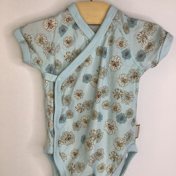 Size 3m: Uniqlo Light Blue/Floral Print Short Sleeve Onesie