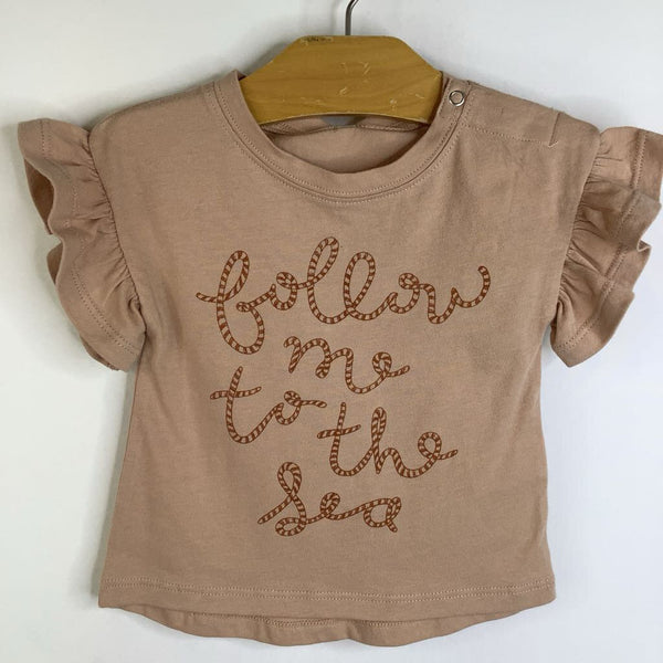 Size 3-6m: Rylee + Cru Tan "Follow Me To The Sea" Rope Short Sleeve T-Shirt-NEW W/Tag