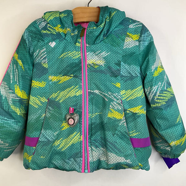 Size 3: Obermeyer Blue/Yellow & Green Scribbles Zip-Up Winter Coat REDUCED