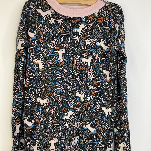 Size 10 (140): Hanna Anderson Black/Unicorns & Colorful Floral Pattern Long Sleeve 2pc PJS