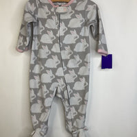 Size 6m: Carters Grey/White Bunnies Print Fleece Long Sleeve 1pc Footy PJS