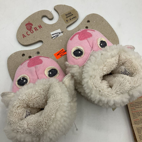 Size 0-6m: Acorn Pink Lamb Fuzzy Slippers NEW