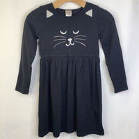 Size 8 (130): Hanna Andersson Black/Silver/Cat Long Sleeve Dress