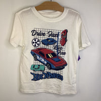 Size 5: Hot Wheels White "Drive Fast Live Free" T-Shirt-NEW