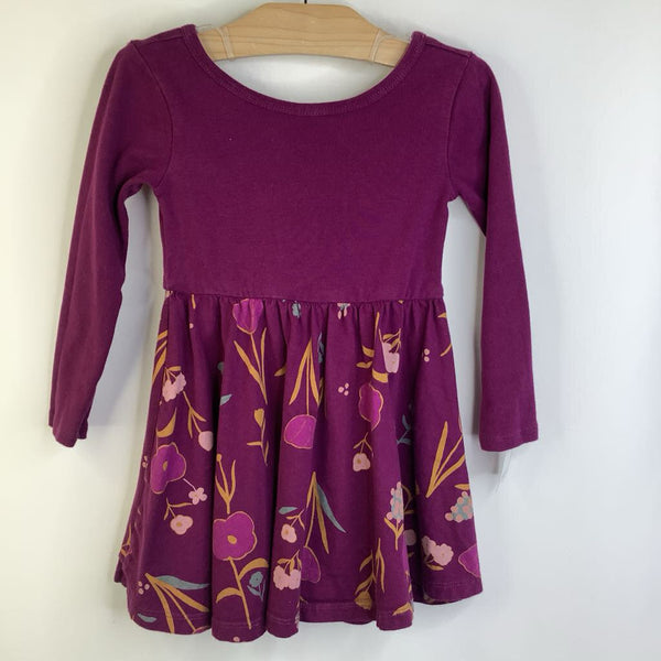 Size 3: Tea Collection Plum Purple Floral Skirt Long Sleeve Dress