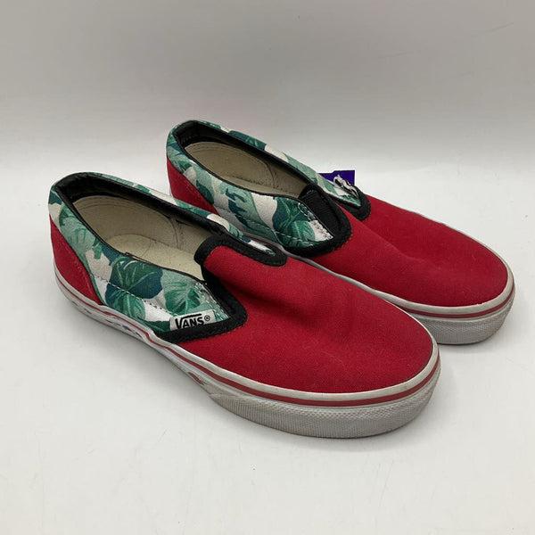 Size 13.5: Vans Red & Green Roses Slip-on Sneakers