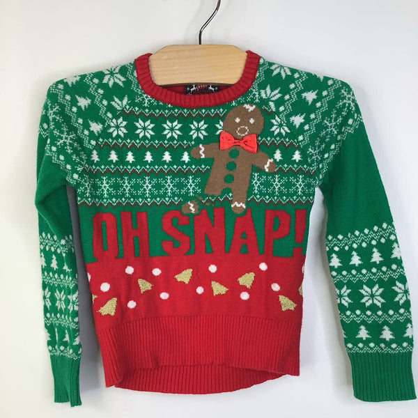 Size 18m: Well Worn Green & Red Knitted Gingerbread Man 'Oh Snap' Holiday Sweater