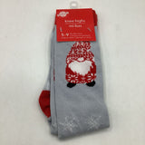 Size 5-9Y: Knee High Grey Red/White Gnome Holiday Socks NEW