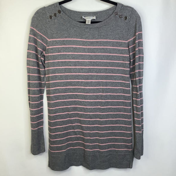 Size S: Motherhood Grey & Pink Striped Knitted Long Sleeve Sweater