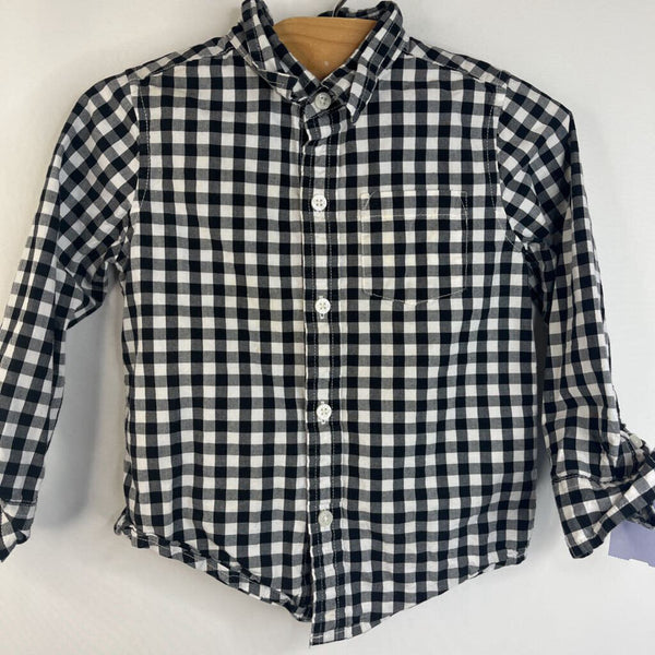 Size 2: Janie and Jack White & Black Gingham Collard Button-up Long Sleeve Shirt