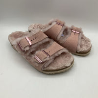 Size 13: Birkenstock Light Pink Fluffy Buckle Strap Sandals