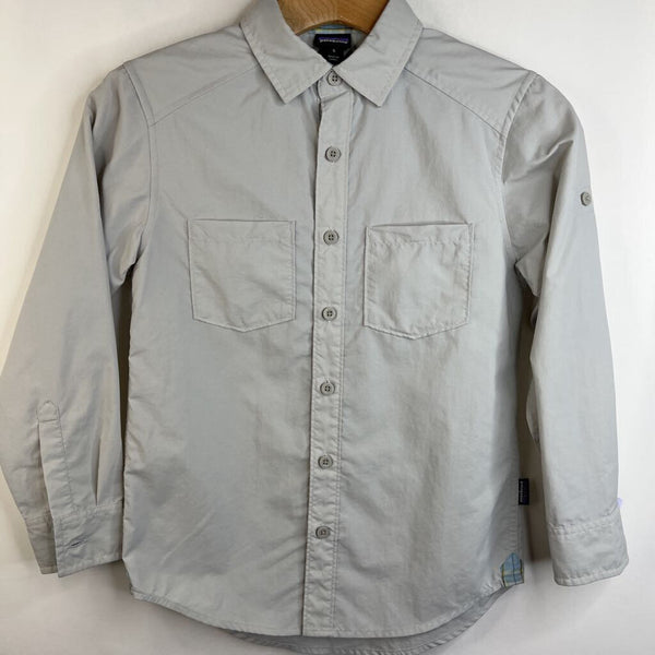 Size 7-8: Patagonia Light Grey Collard Button-up Long Sleeve Shirt