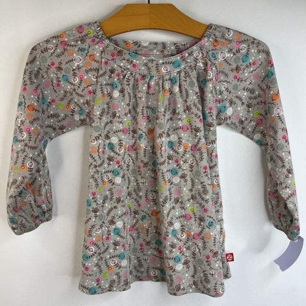 Size 4: Zutano Grey Colorful Flowers Long Sleeve Shirt