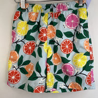 Size 8 (130): Hanna Andersson Light Blue/Citrus Fruits Print Swim Trunks