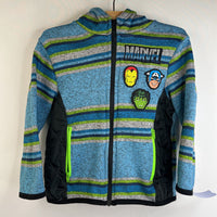 Size 3: Marvel Blue/Green Striped Superhero Faces Zip-Up Hoodie