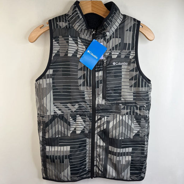 Size 14-16: Columbia Black Hakatai Print Puffy/Sherpa Reversible Zip-Up Vest- NEW W/Tag